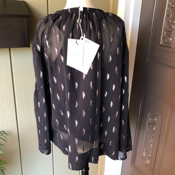 NEW! IRO Naomie Black Silk Flared Bell Sleeve Blouse With Metallic Thread - S - Picture 8 of 11